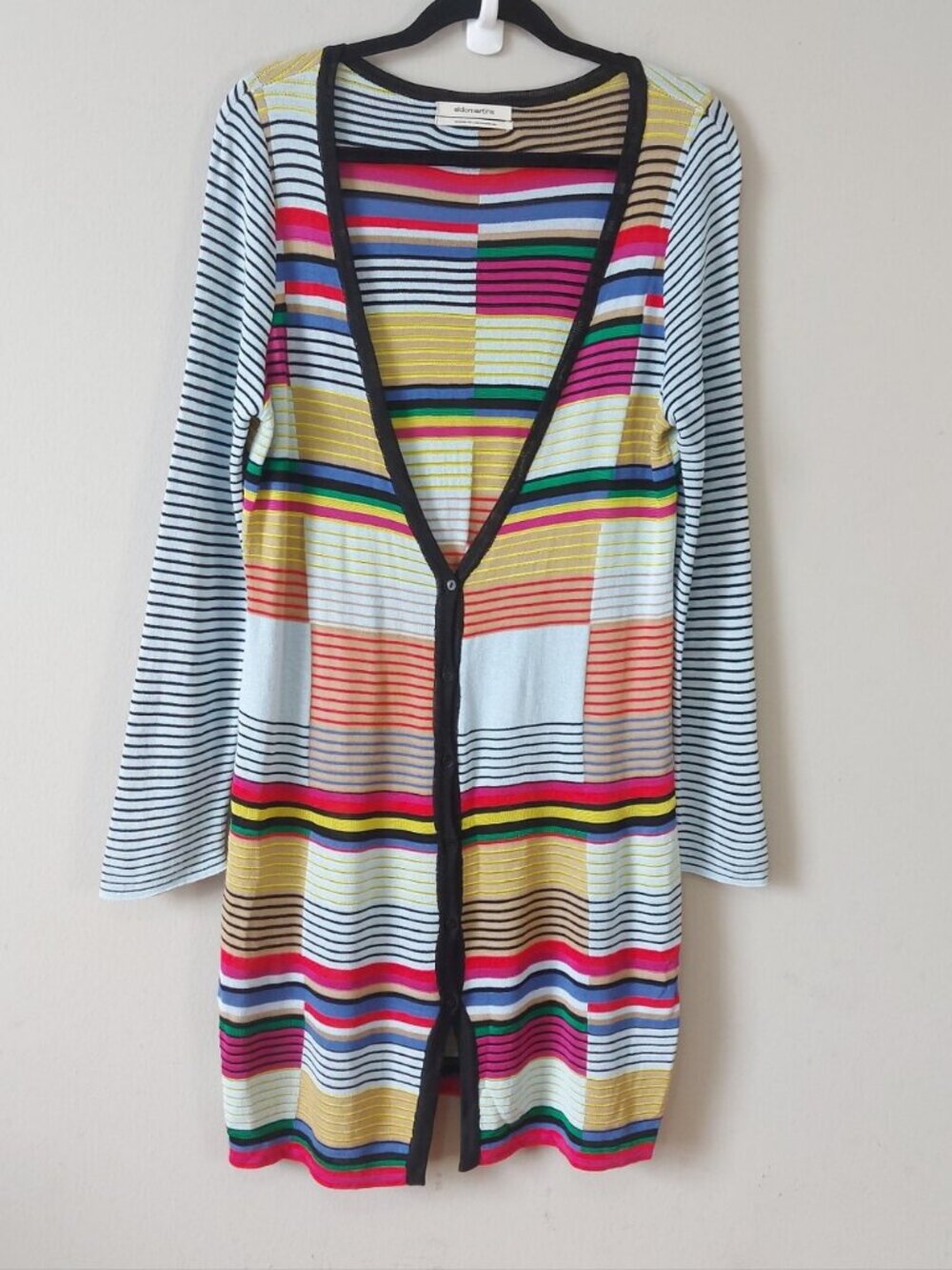 Aldomartins Bamboo Striped Multicolor Button Front Cardigan Sz 8 Layering Duster